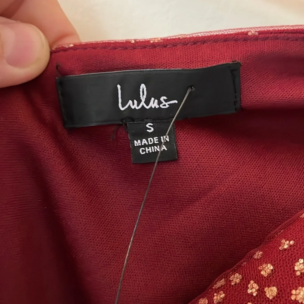 NWT Lulu's Burgundy Glitter Mini Dress - Picture 3 of 8
